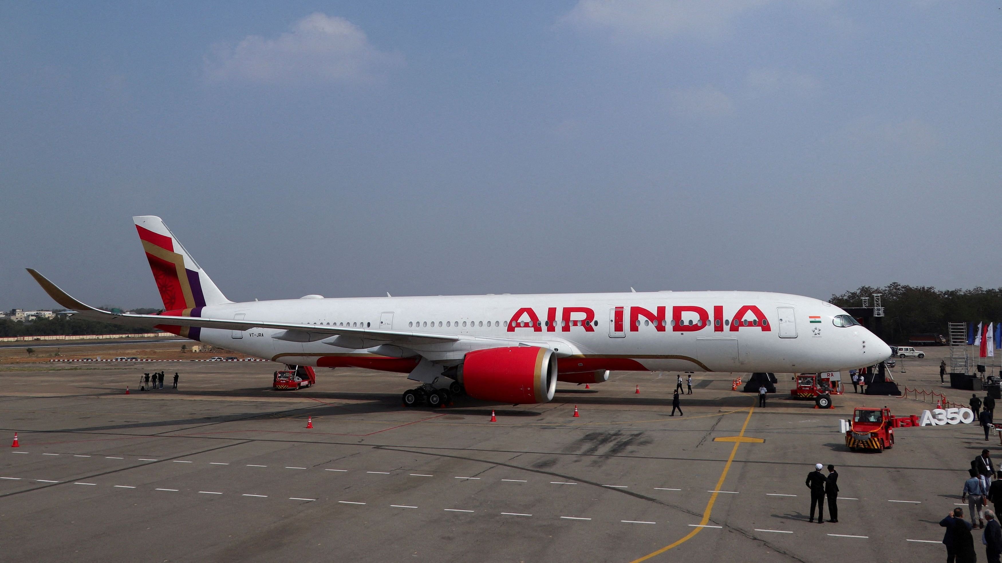 <div class="paragraphs"><p>An Air India Airbus A350 aeroplane is displayed at Wings India 2024 aviation at Begumpet airport, Hyderabad</p></div>